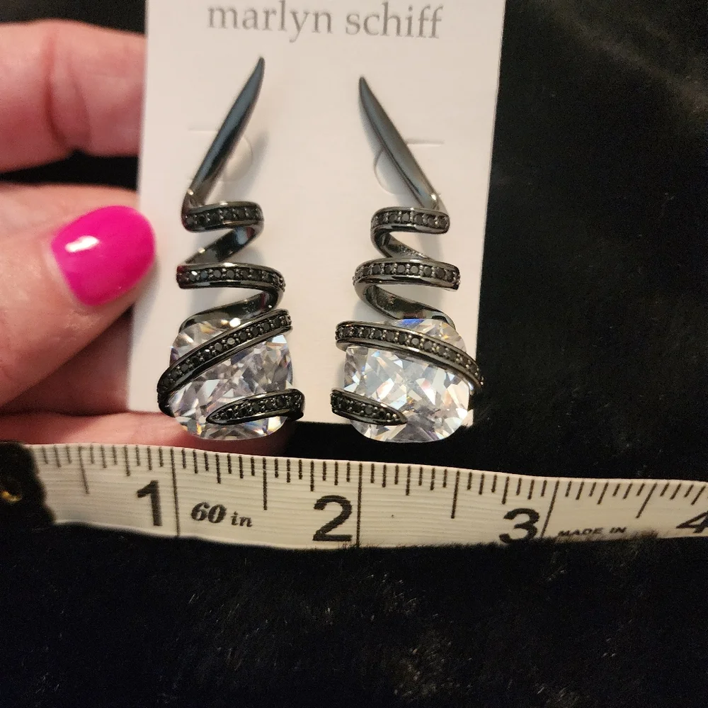 Black and Silver Crystal Twist Pierced Earrings Chunky New Age Whimsigoth
